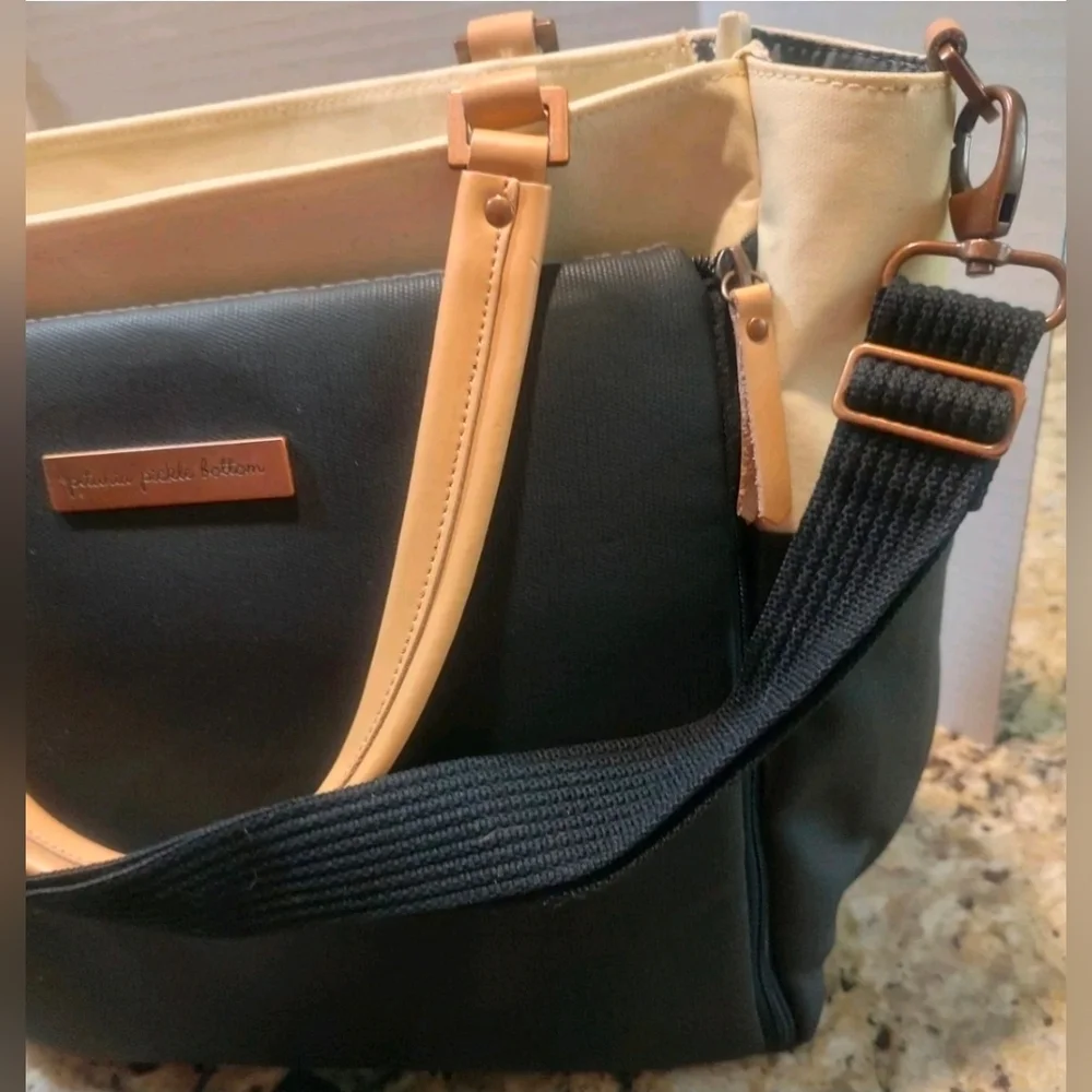 Petunia Pickle Bottom Diaper Bag Black Cream Changing Pad Wipe Container Copper
